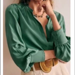 Sézane green silk chemise Lea blouse 34